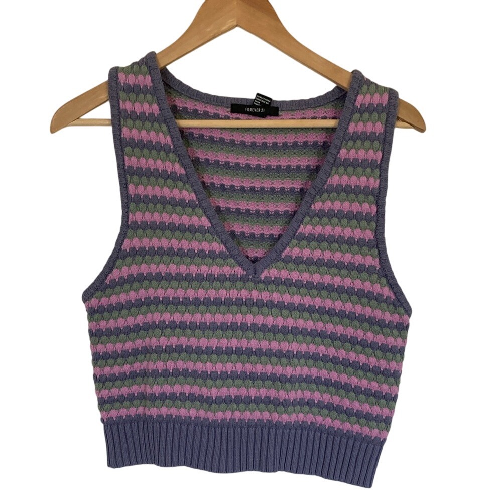 Forever 21 Women's Bubble Knit Crop Vest Size M Pink Purple Y2K Spring Summer